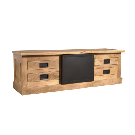 Tv-meubel - Naturel - Mangohout - Metaal - 155 cm - 4 Lades - 1 Deur Entertainment Centers & TV Stands Starfurn