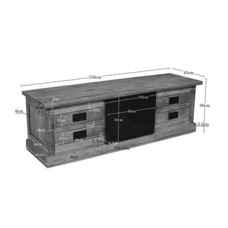 Tv-meubel - Naturel - Mangohout - Metaal - 155 cm - 4 Lades - 1 Deur Entertainment Centers & TV Stands Starfurn