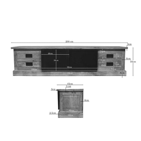Tv-meubel - Naturel - Mangohout - Metaal - 200 cm - 4 Lades - 2 Deuren Entertainment Centers & TV Stands Starfurn
