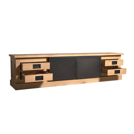 Tv-meubel - Naturel - Mangohout - Metaal - 200 cm - 4 Lades - 2 Deuren Entertainment Centers & TV Stands Starfurn