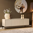 Tv-meubel - Zand Mangohout met Lattenpatroon - 165x45 cm - 4 Deuren Entertainment Centers & TV Stands Starfurn