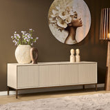 Tv-meubel - Zand Mangohout met Lattenpatroon - 165x45 cm - 4 Deuren Entertainment Centers & TV Stands Starfurn