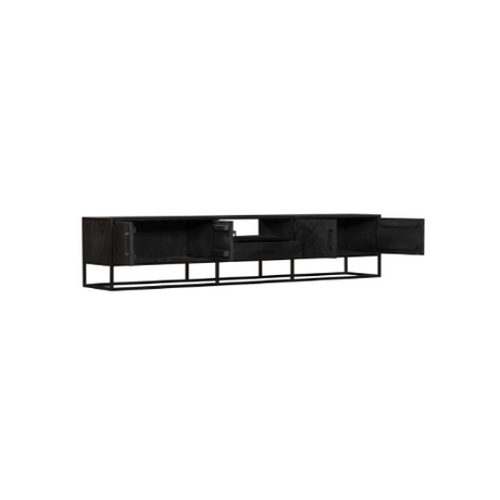 Zwart tv-meubel van mangohout, 240 cm breed, met visgraatpatroon, foto 4
