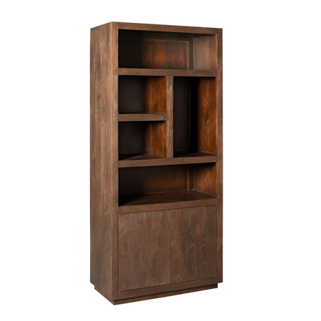 Vakkenkast - Bruin Mangohout - 90 cm - Modern Design - 2 Deuren & 5 Open Vakken Bookcases & Standing Shelves Starfurn