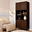 Vakkenkast - Bruin Mangohout - 90 cm - Verticaal Lattenpatroon - 2 Deuren & 3 Open Vakken Tall Display Cabinets Starfurn