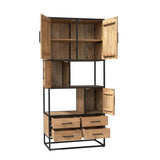 Vakkenkast - Naturel Mangohout - 90x200 cm - 4 Deuren, 4 Laden & 2 Open Vakken Storage Cabinets & Lockers Starfurn