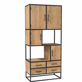 Vakkenkast - Naturel Mangohout - 90x200 cm - 4 Deuren, 4 Laden & 2 Open Vakken Storage Cabinets & Lockers Starfurn