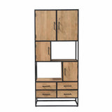 Vakkenkast - Naturel Mangohout - 90x200 cm - 4 Deuren, 4 Laden & 2 Open Vakken Storage Cabinets & Lockers Starfurn