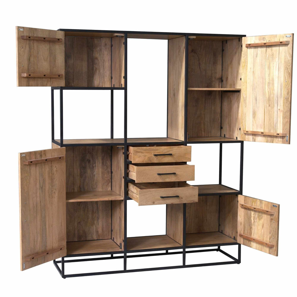 Vakkenkast XXL - Naturel Mangohout - 160x200 cm - 4 Deuren & 3 Laden Tall Display Cabinets Starfurn