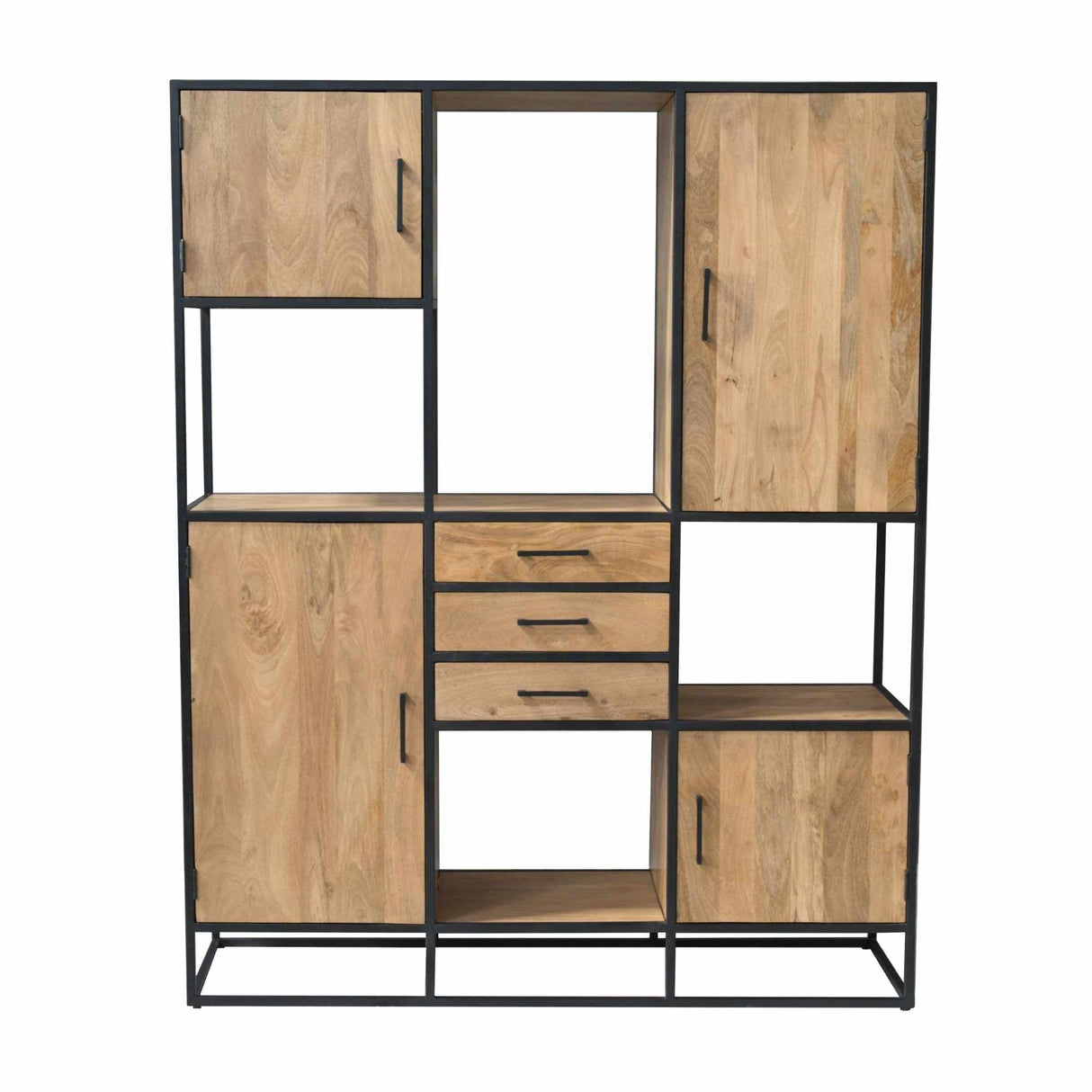 Vakkenkast XXL - Naturel Mangohout - 160x200 cm - 4 Deuren & 3 Laden Tall Display Cabinets Starfurn