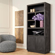 Vakkenkast - Zwart Mangohout - 90x200 cm - 2 Deuren & 5 Open Vakken Bookcases & Standing Shelves Starfurn