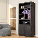 Vakkenkast - Zwart Mangohout - 90x200 cm - 2 Deuren & 5 Open Vakken Bookcases & Standing Shelves Starfurn