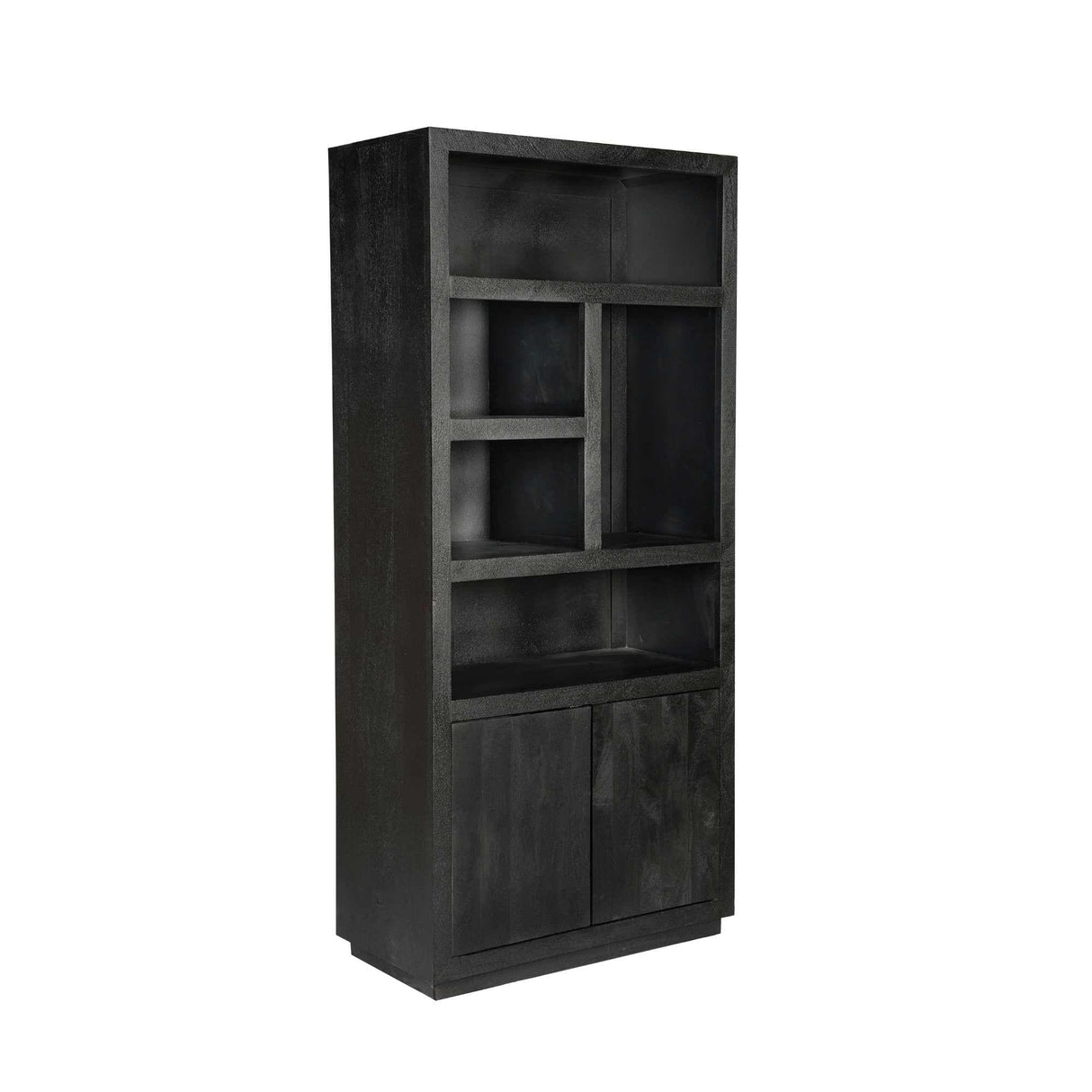 Vakkenkast - Zwart Mangohout - 90x200 cm - 2 Deuren & 5 Open Vakken Bookcases & Standing Shelves Starfurn