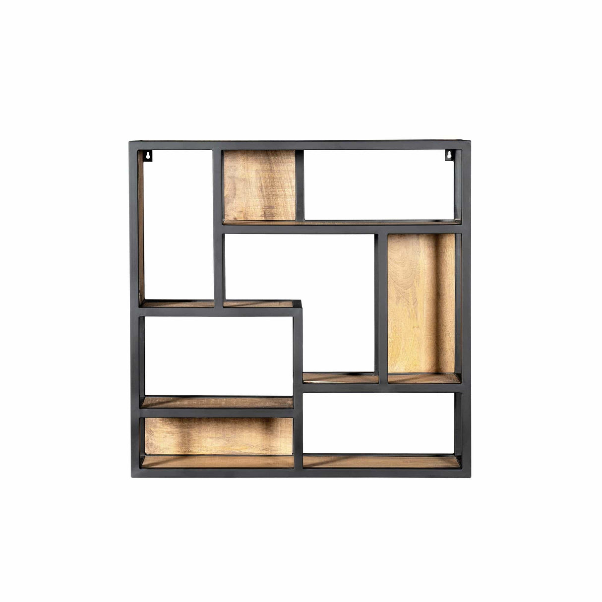 Vierkant Wandrek - Naturel Mangohout - 75x75 cm - Industrieel Metalen Frame Floating Wall Shelves & Ledges Starfurn
