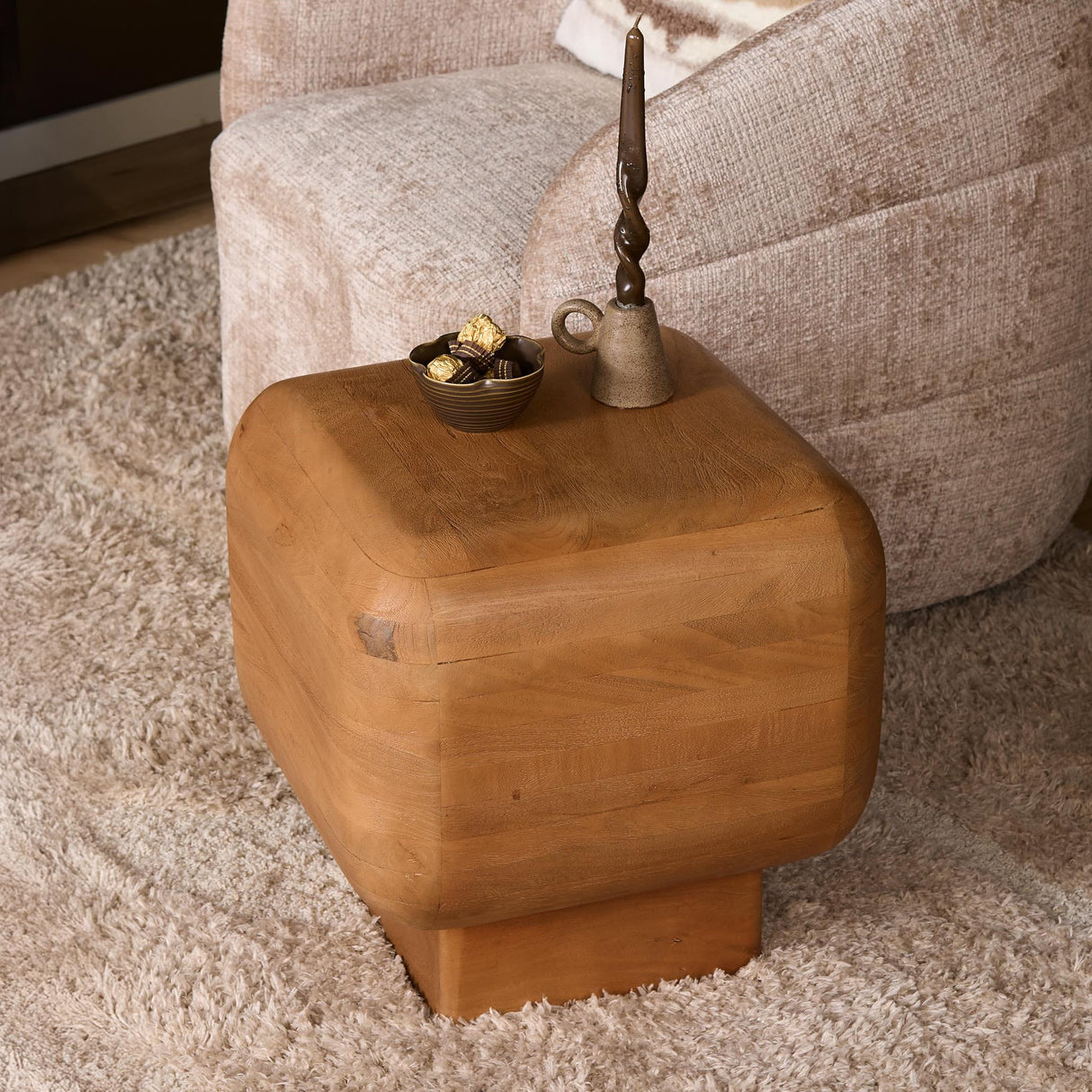 Vierkante Bijzettafel - Naturel Mangohout - 45 cm - Organische Hoeken End Tables Starfurn