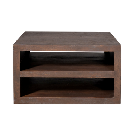 Vierkante salontafel van bruin mangohout, 80 x 80 cm, minimalistisch design met 2 open vakken, foto 3