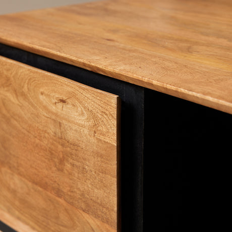 Vierkante salontafel van naturel mangohout, 80 cm, met lades en open vak, foto 2