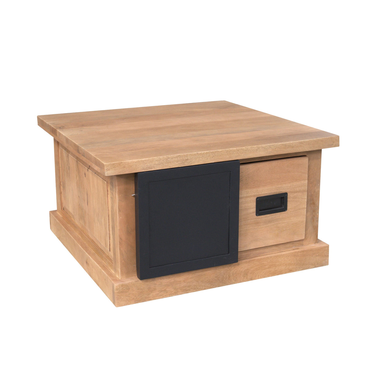 Vierkante Salontafel - Naturel Mangohout - 80x80 cm - Met Schuifdeuren en Lades Coffee Tables Starfurn
