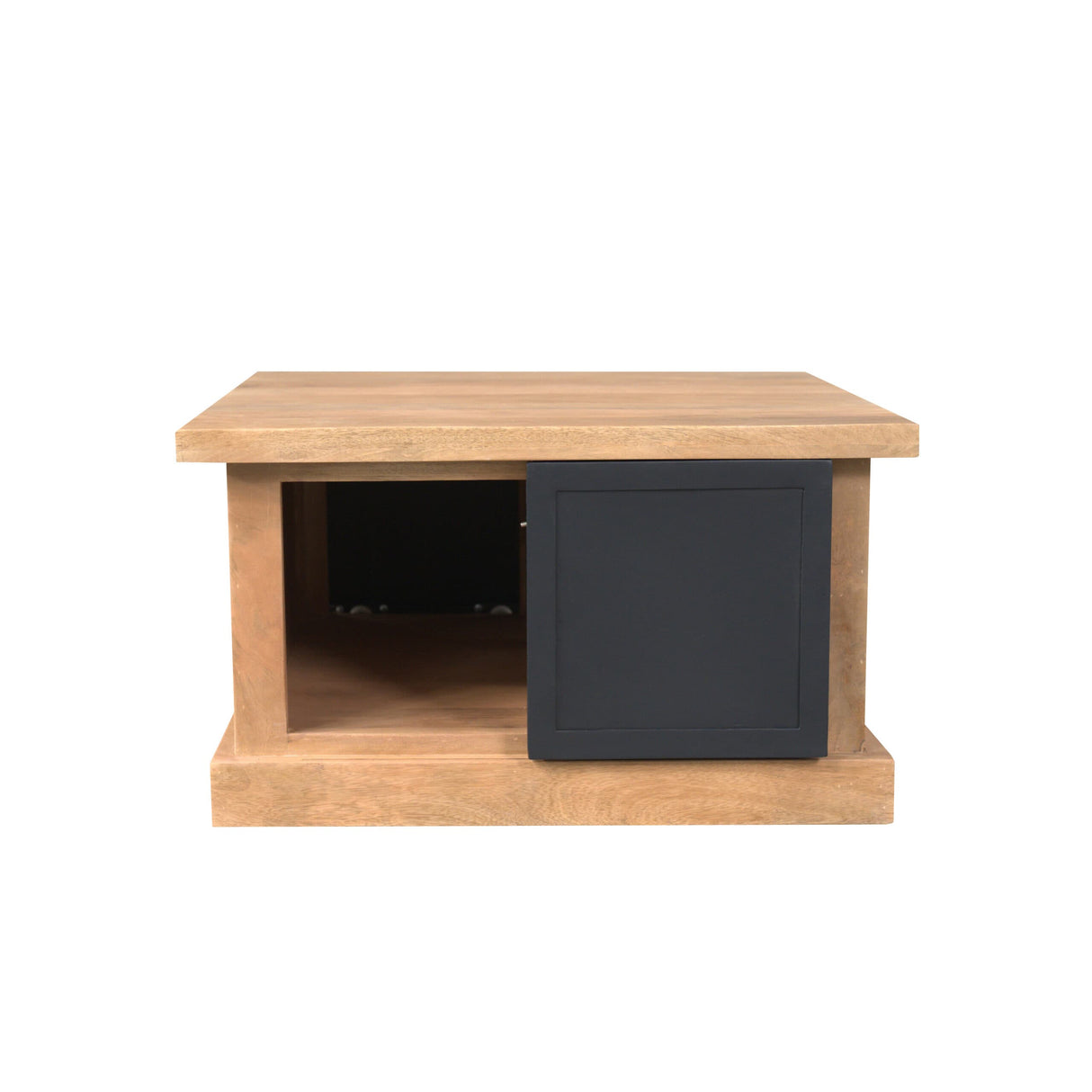 Vierkante Salontafel - Naturel Mangohout - 80x80 cm - Met Schuifdeuren en Lades Coffee Tables Starfurn
