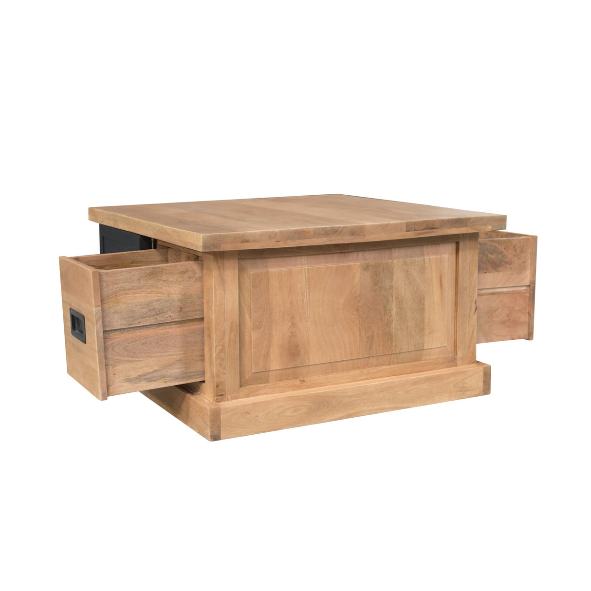 Vierkante Salontafel - Naturel Mangohout - 80x80 cm - Met Schuifdeuren en Lades Coffee Tables Starfurn