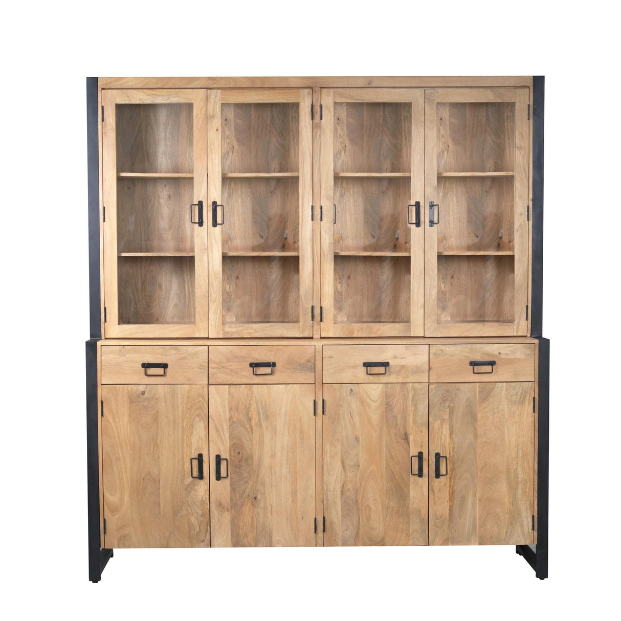 Vierkante Salontafel - Naturel Mangohout - 80x80 cm - Met Schuifdeuren en Lades Coffee Tables Starfurn
