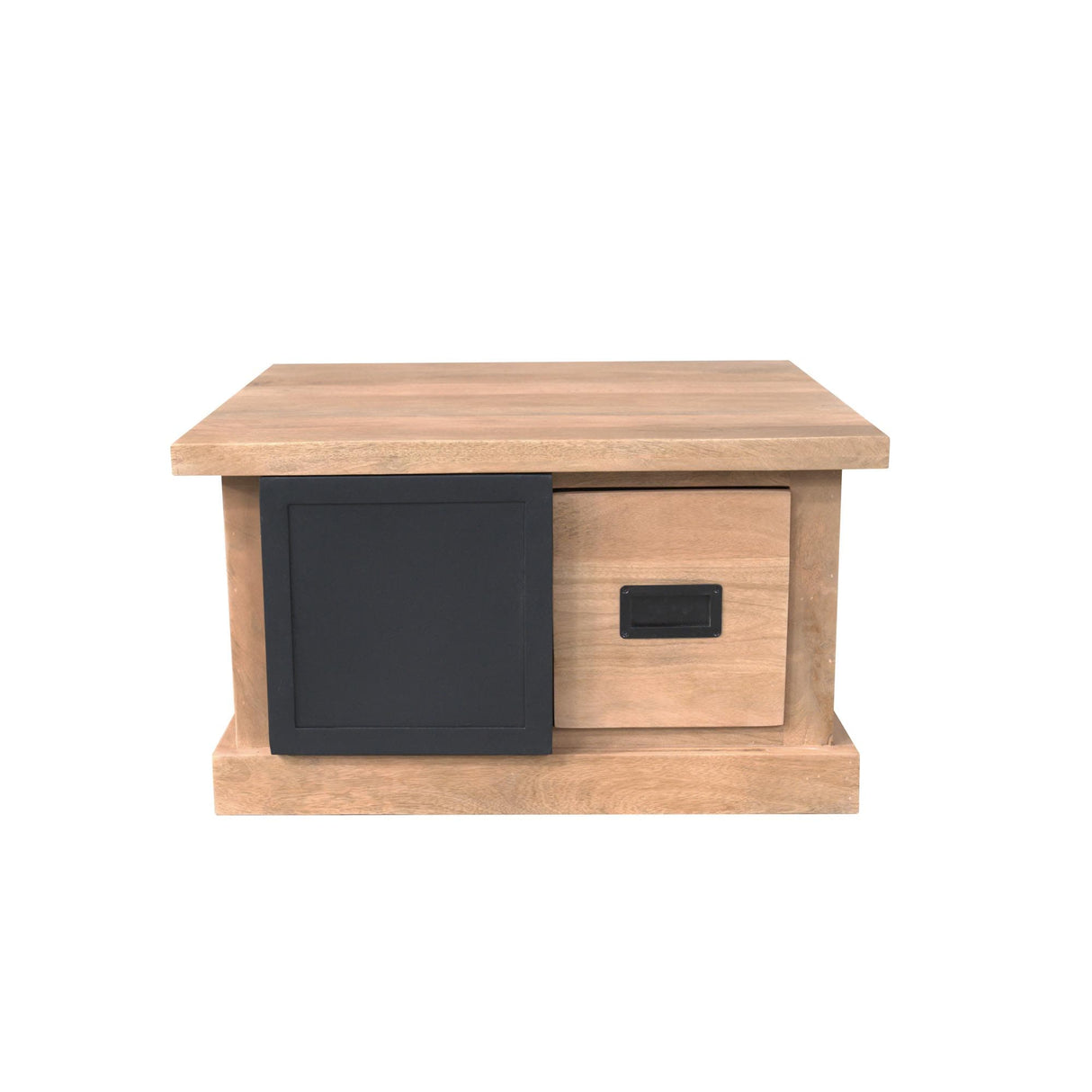 Vierkante Salontafel - Naturel Mangohout - 80x80 cm - Met Schuifdeuren en Lades Coffee Tables Starfurn