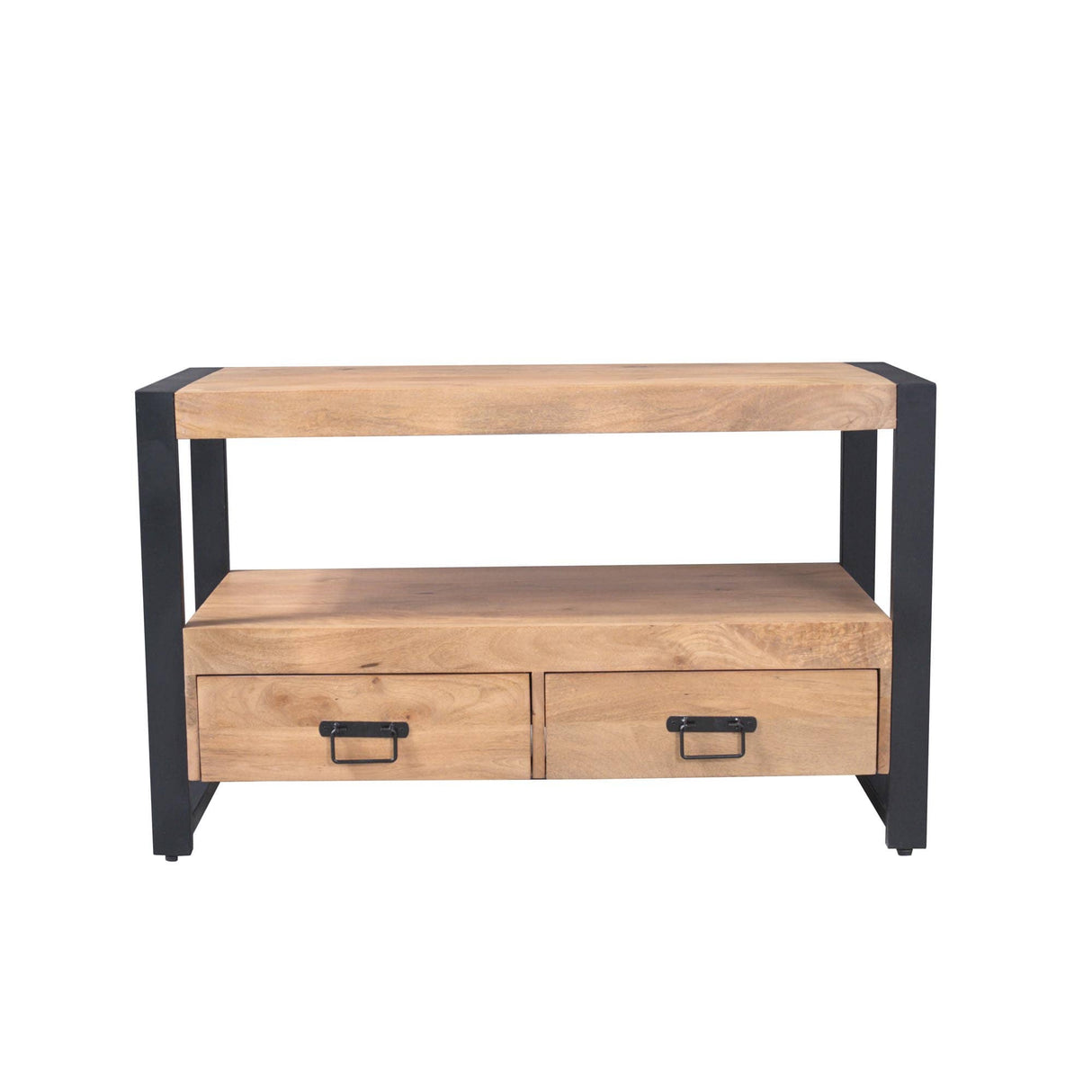 Vierkante Salontafel - Naturel Mangohout - 80x80 cm - Met Schuifdeuren en Lades Coffee Tables Starfurn