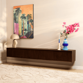 Zwevend TV-meubel - Bruin Mangohout - 200 cm - Lattenstructuur Entertainment Centers & TV Stands Starfurn
