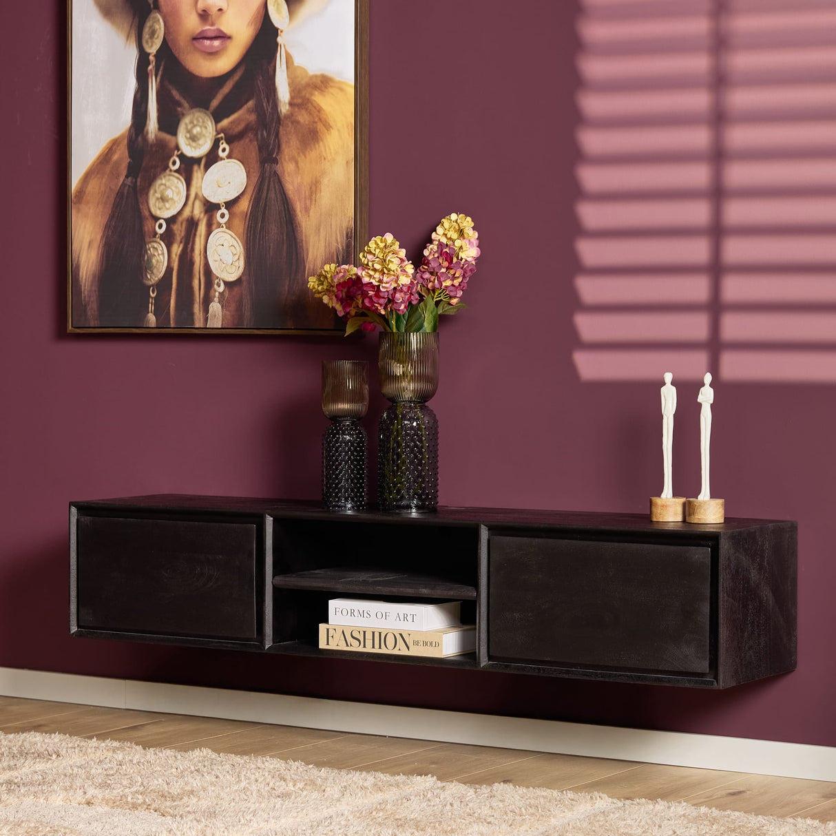 Zwevend Tv-meubel - Naturel Mangohout - 120 cm - 1 Lade & 2 Open Vakken Entertainment Centers & TV Stands Starfurn