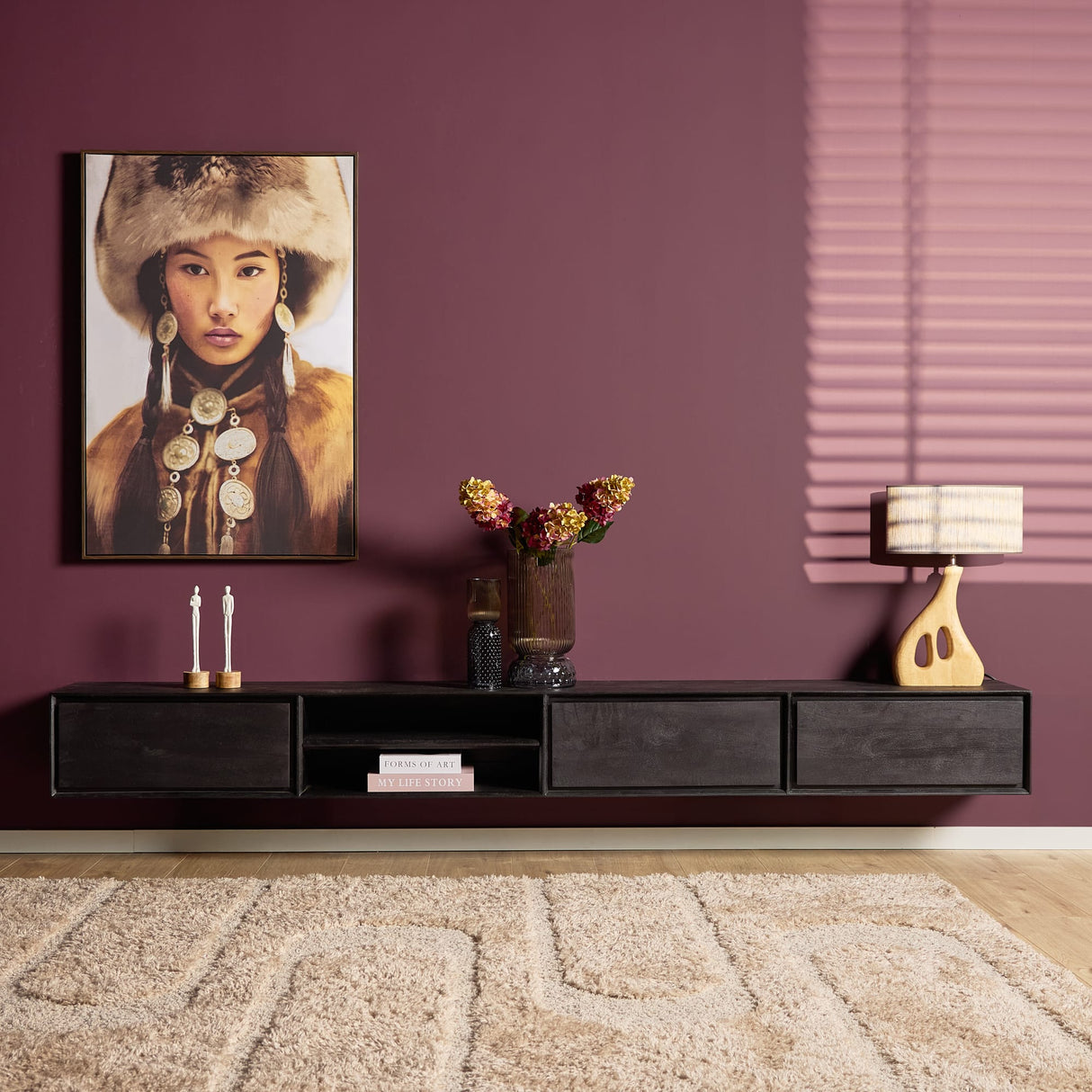 Zwevend Tv-meubel - Naturel Mangohout - 120 cm - 1 Lade & 2 Open Vakken Entertainment Centers & TV Stands Starfurn