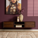 Zwevend Tv-meubel - Naturel Mangohout - 120 cm - 1 Lade & 2 Open Vakken Entertainment Centers & TV Stands Starfurn