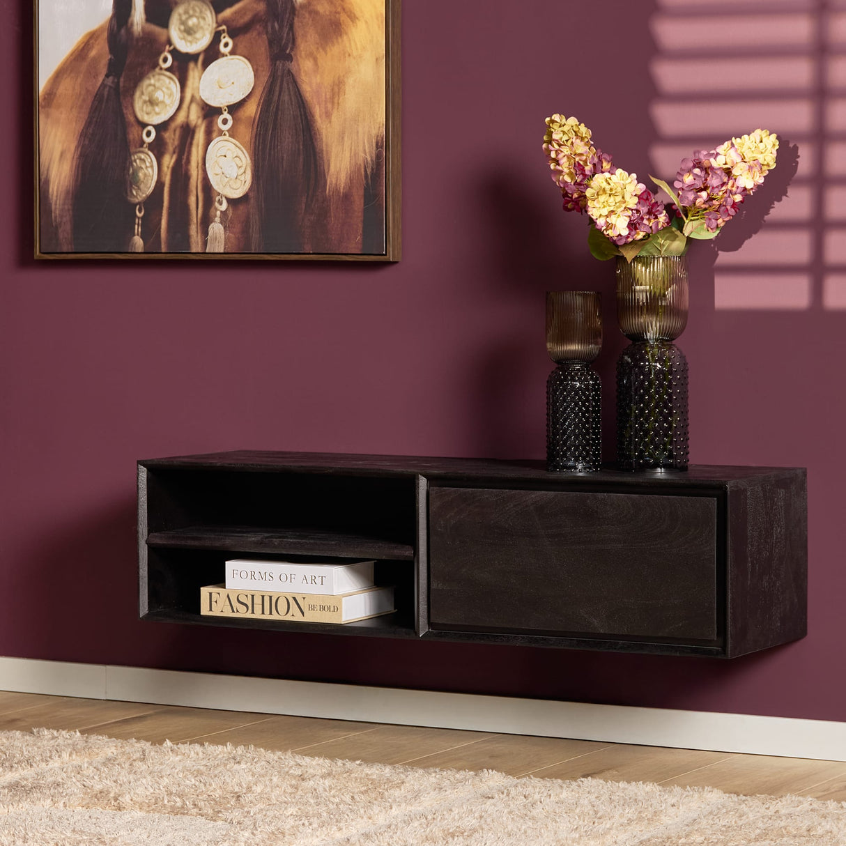 Zwevend Tv-meubel - Naturel Mangohout - 120 cm - 1 Lade & 2 Open Vakken Entertainment Centers & TV Stands Starfurn