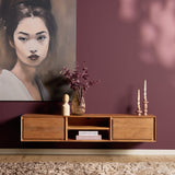 Zwevend Tv-meubel - Naturel Mangohout - 120 cm - 1 Lade & 2 Open Vakken Entertainment Centers & TV Stands Starfurn