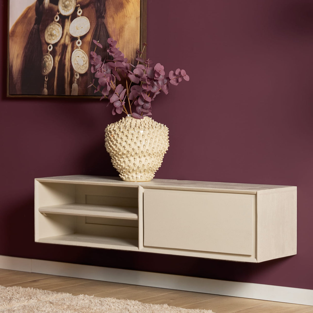 Zwevend Tv-meubel - Naturel Mangohout - 120 cm - 1 Lade & 2 Open Vakken Entertainment Centers & TV Stands Starfurn