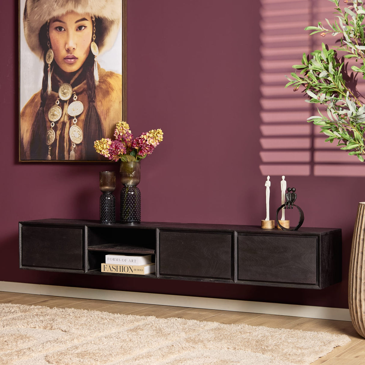 Zwevend Tv-meubel - Naturel Mangohout - 120 cm - 1 Lade & 2 Open Vakken Entertainment Centers & TV Stands Starfurn