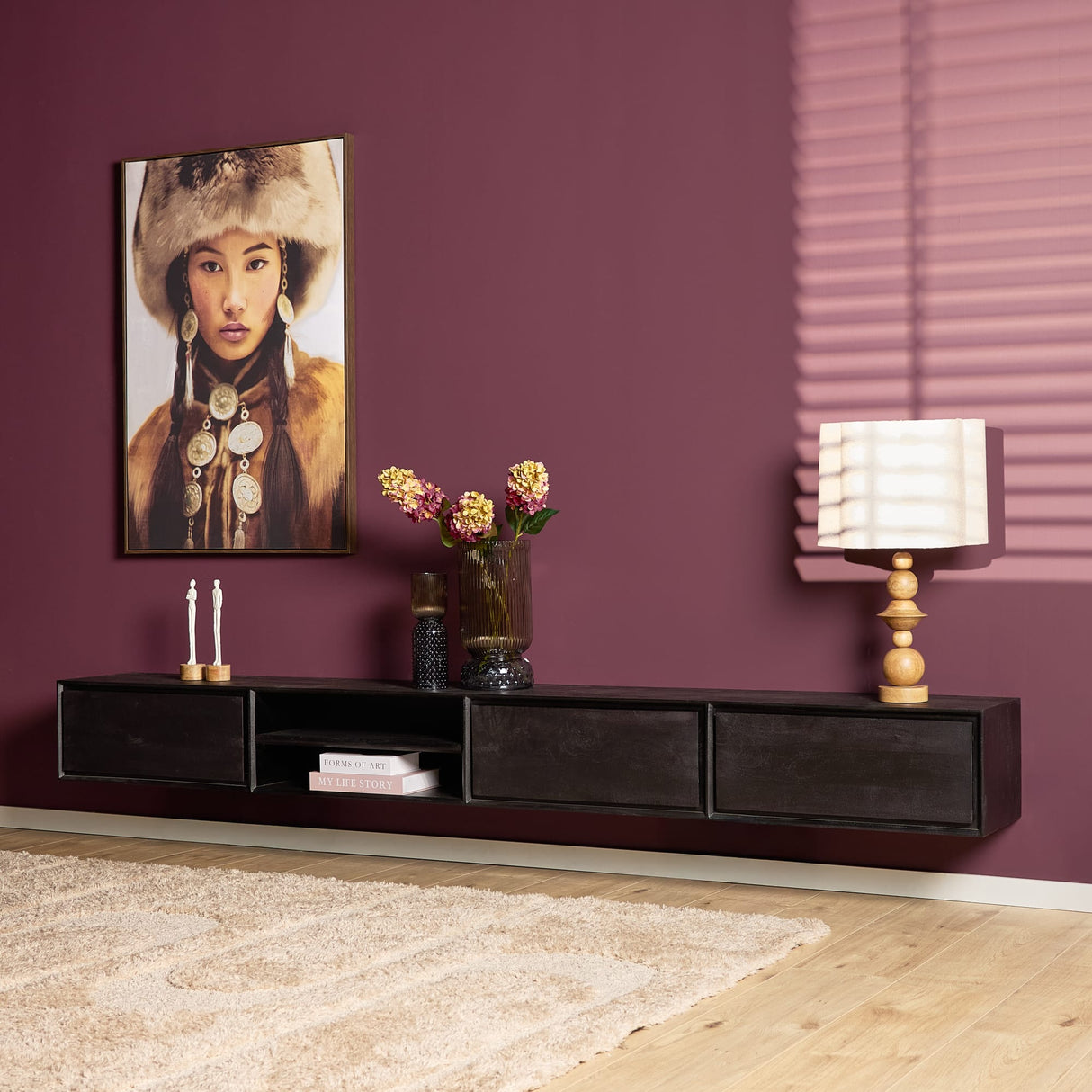 Zwevend Tv-meubel - Naturel Mangohout - 120 cm - 1 Lade & 2 Open Vakken Entertainment Centers & TV Stands Starfurn
