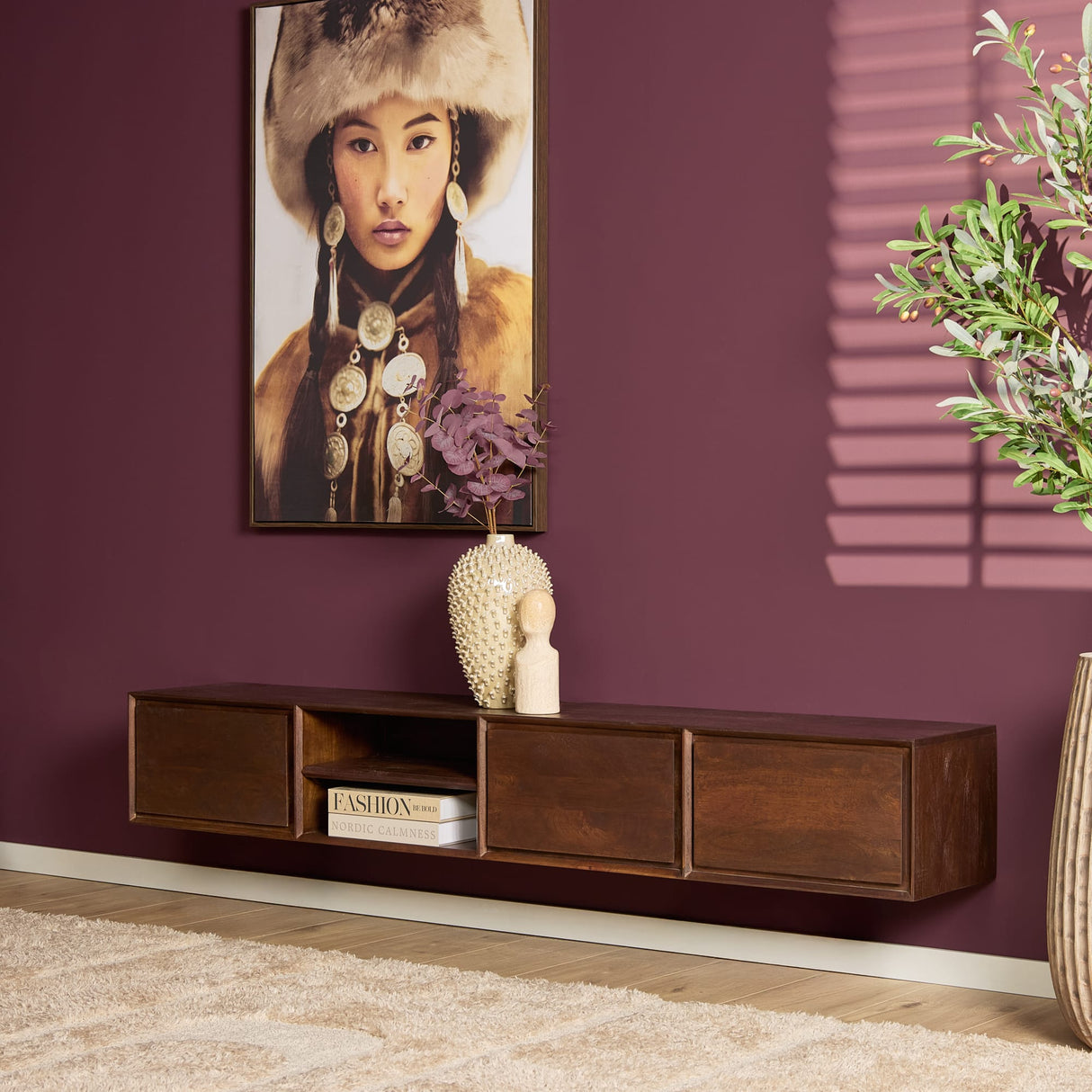 Zwevend Tv-meubel - Naturel Mangohout - 120 cm - 1 Lade & 2 Open Vakken Entertainment Centers & TV Stands Starfurn