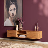 Zwevend Tv-meubel - Naturel Mangohout - 120 cm - 1 Lade & 2 Open Vakken Entertainment Centers & TV Stands Starfurn