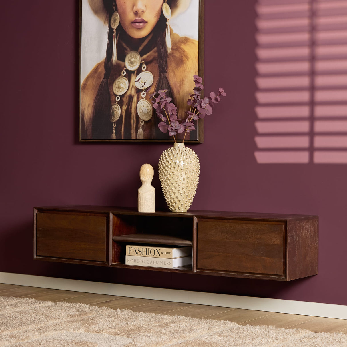 Zwevend Tv-meubel - Naturel Mangohout - 120 cm - 1 Lade & 2 Open Vakken Entertainment Centers & TV Stands Starfurn