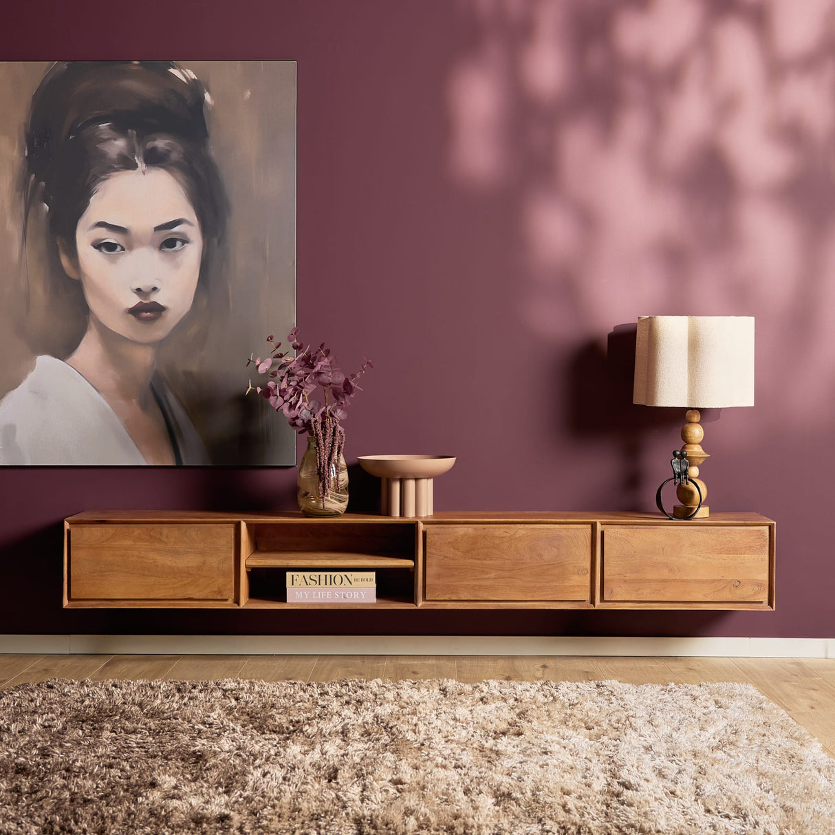 Zwevend Tv-meubel - Naturel Mangohout - 120 cm - 1 Lade & 2 Open Vakken Entertainment Centers & TV Stands Starfurn