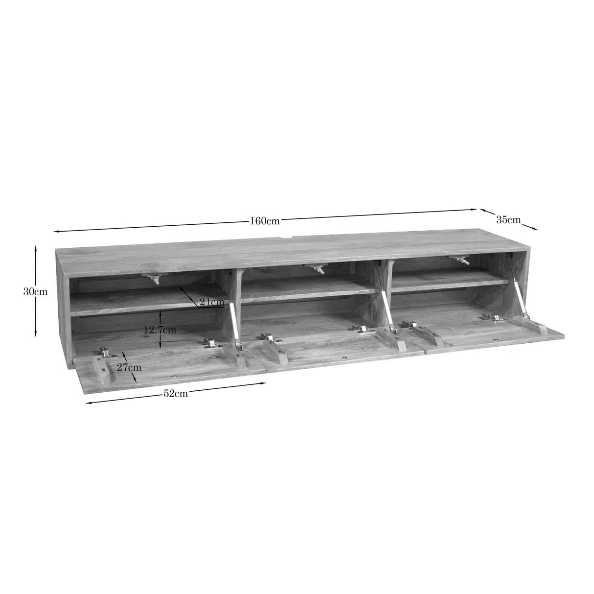 Zwevend TV-meubel - Naturel Mangohout - 160 cm - 3 Deuren - Push-to-Open Entertainment Centers & TV Stands Starfurn