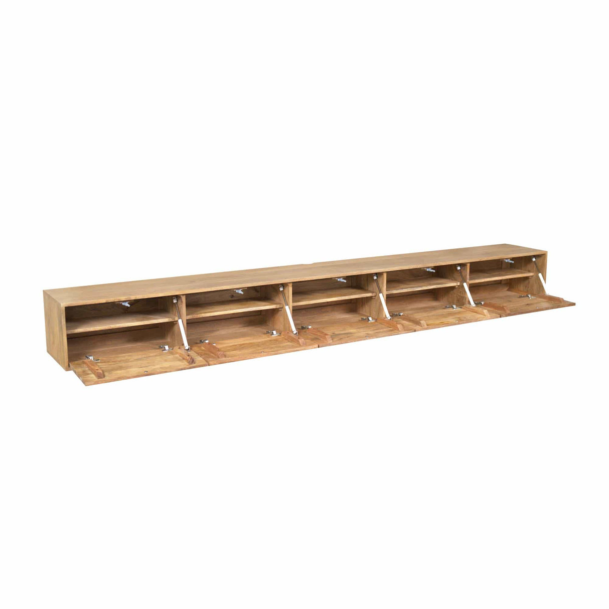 Zwevend TV-meubel - Naturel Mangohout - 280 cm - 5 Deuren - Push-to-Open Entertainment Centers & TV Stands Starfurn