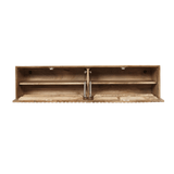 Zwevend TV-meubel Zand Mangohout - 120 cm - Verticaal Lattenpatroon en Push-to-Open Entertainment Centers & TV Stands Starfurn
