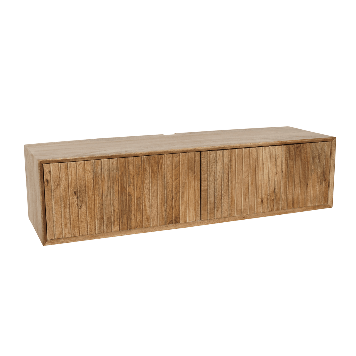 Zwevend TV-meubel Zand Mangohout - 120 cm - Verticaal Lattenpatroon en Push-to-Open Entertainment Centers & TV Stands Starfurn